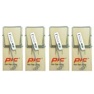 Pic Mousetraps Wood Traps Easy and Disposable Pack of 4 Wood Traps